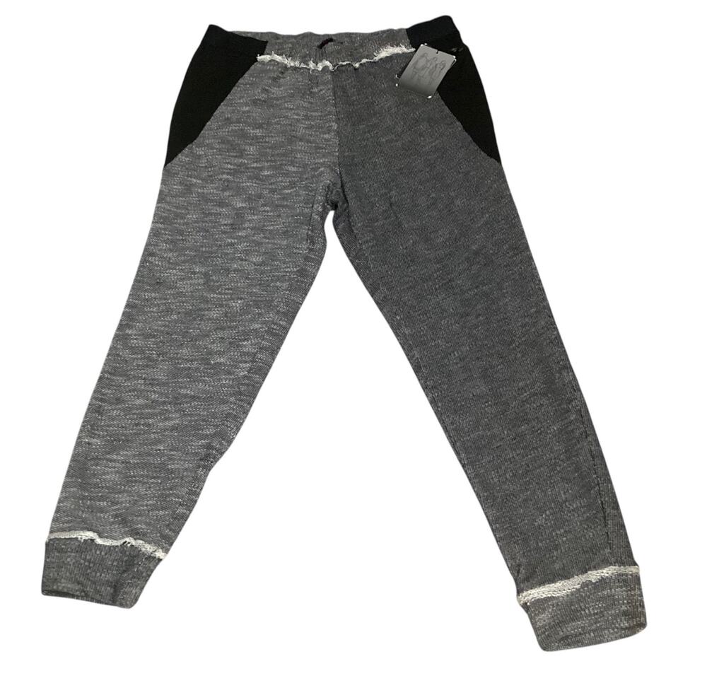 Elie Tahari Design Nation Gray Knit Raw Edge Joggers Black Panel Sweatpants sz L